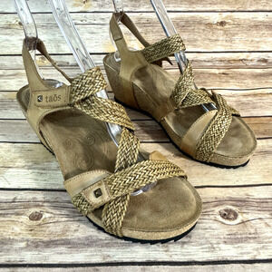 Taos Womens Tan Brown Woven Leather Trulie Cork Wedge Sandals 8.5